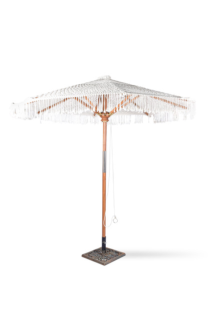 "10’ Off-White Tulum Umbrella - by caesar event rentals houston"